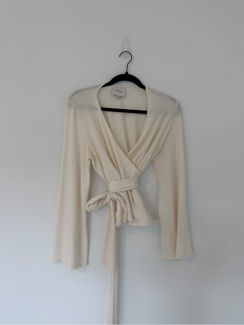 Reformation Brand Cream Wrap Top with Waist Tie